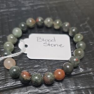 Natural Bloodstone Beaded Stretch Bracelet - Green & Red